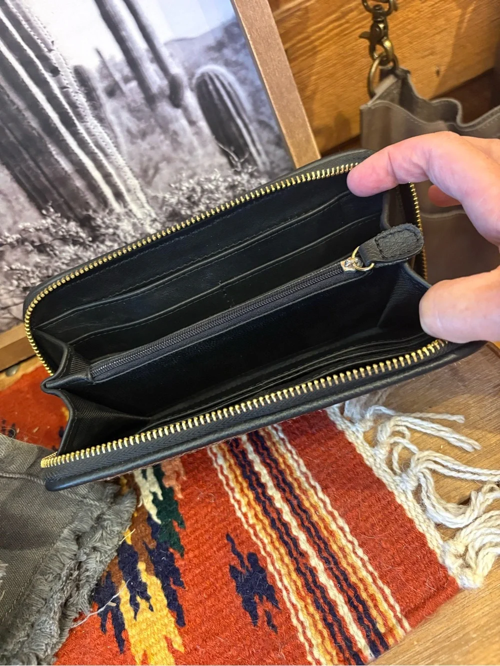 Men's Brown Hair-On Leather Zip Wallet - Picture 8 of 11